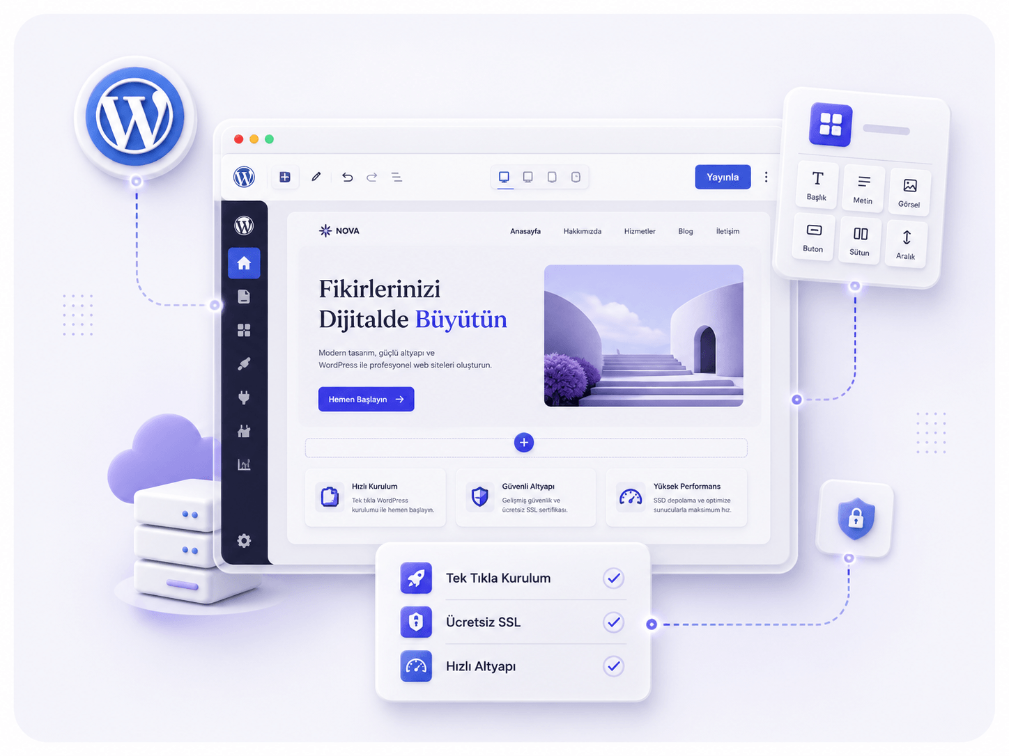 WordPress Hosting altyapısı: LiteSpeed Cache, CloudLinux, NVMe SSD ve cPanel desteği
